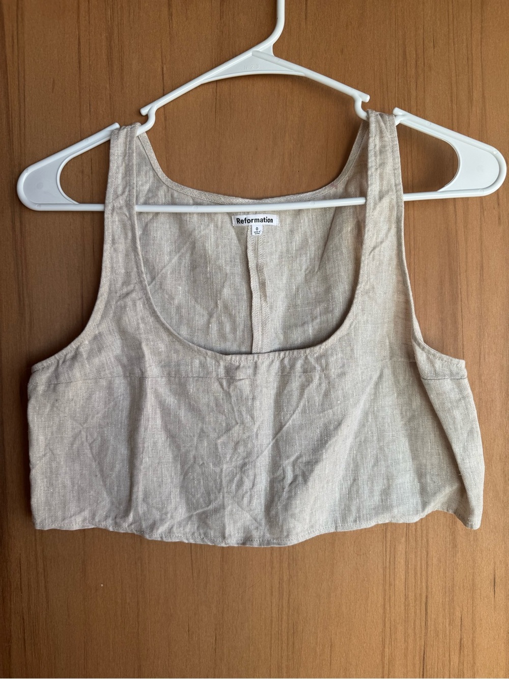 Reformation 100% Linen Crop Top Women’s Size 0 Beige Natural Square Neck